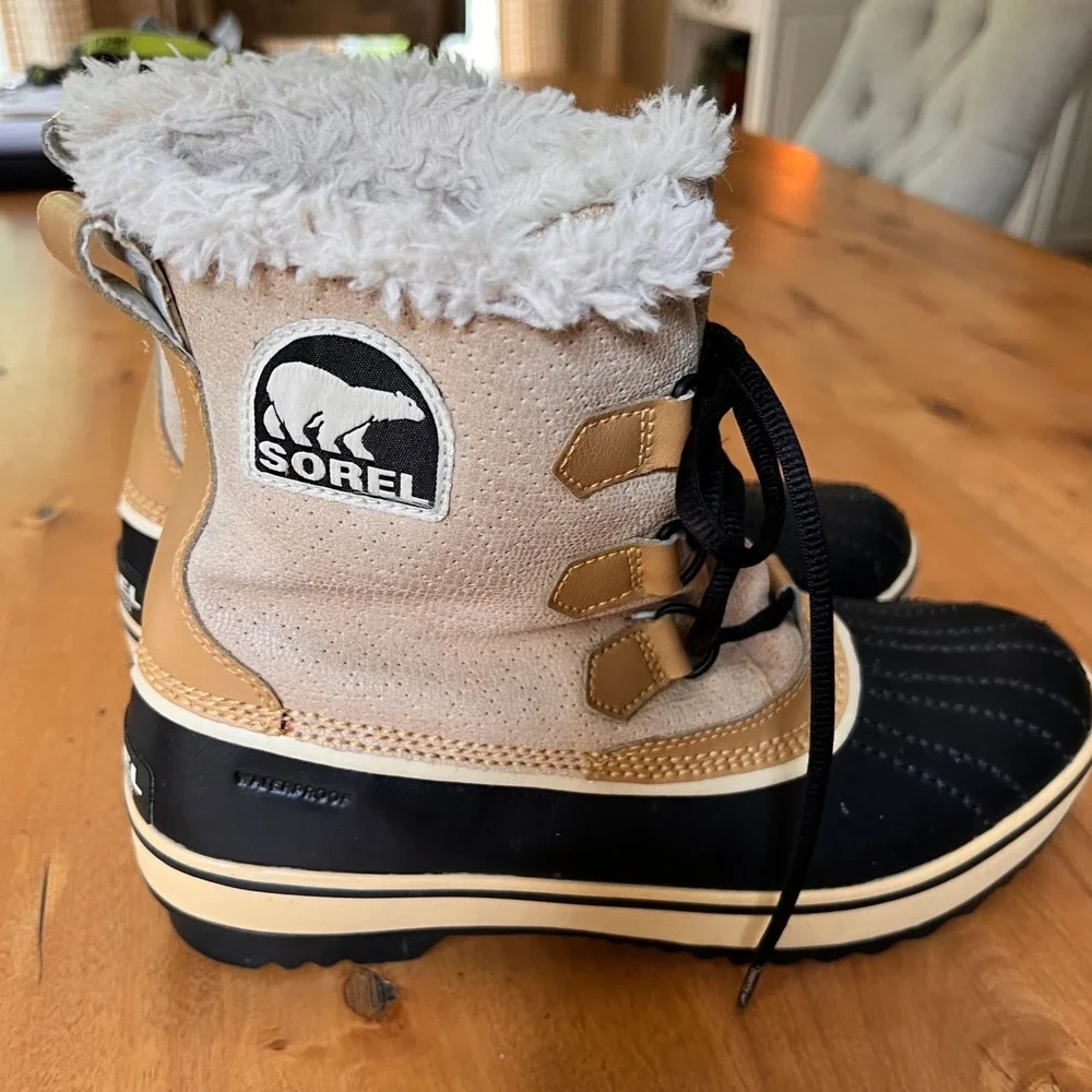 Sorel Winter Carnival Boots Buff Black Waterproof Snow NL1631-280 Womens 9.5